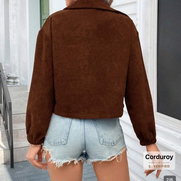 SHEIN Brown Corduroy Button-Up Crop Jacket - Picture 2 of 6